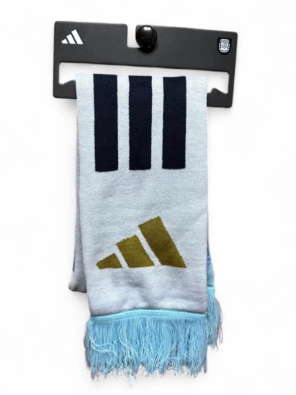 adidas Argentina Soccer Football Light Blue White Scarf with Stripes Gold Logo